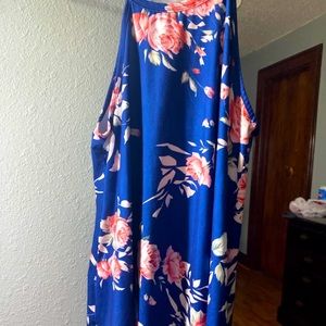 Floral print blue tank top